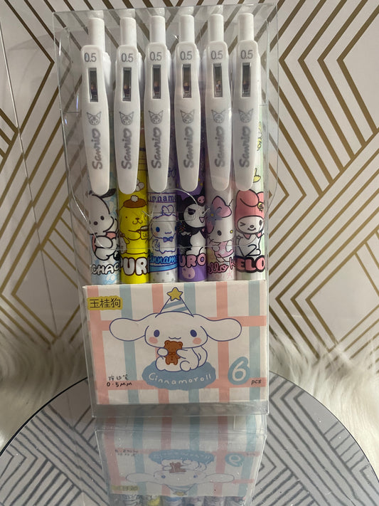 6pcs My Melody Kuromi Cinnamoroll Hello Kitty Gel Pen Black Ink School Office.